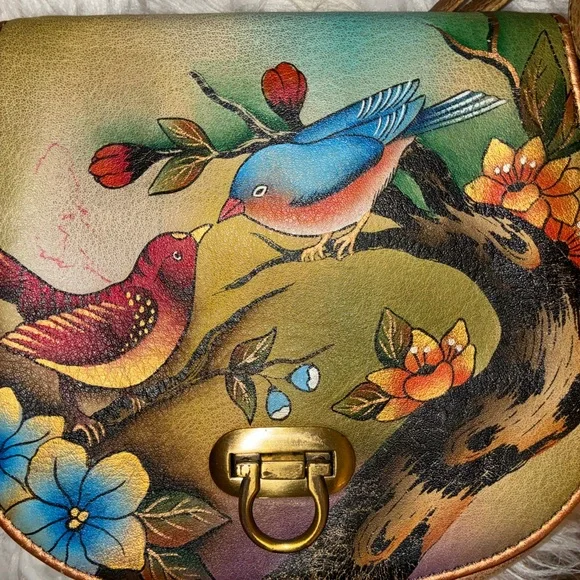 Anuschka hand-painted leather bag featuring a birds and floral design - Picture 8 of 12